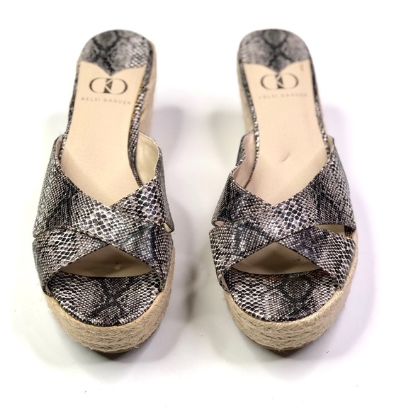 Kelsi Dagger wedge espedrilles slides snakeskin open toe 9 - Picture 13 of 13